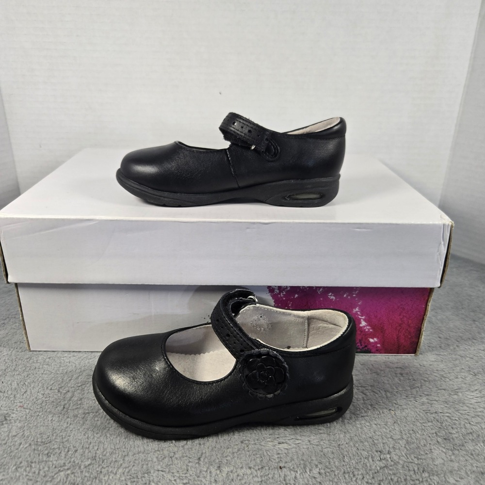 Stride Rite Nicolette Black Leather Mary Jane Shoes Girls 8.5W Flower CG27088